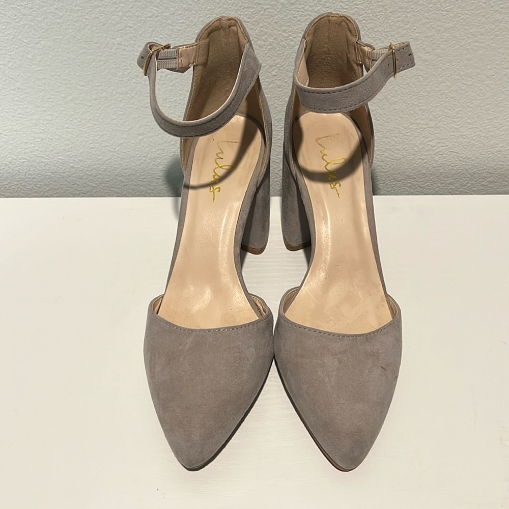 Lulu’s gray suede block heel size 7